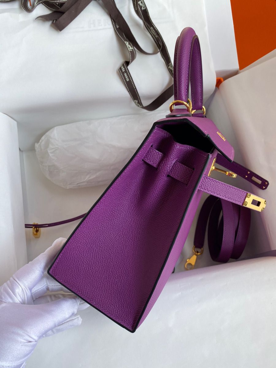 Hermes Kelly Sellier 25 Handmade Bag In Anemone Epsom Calfskin - Image 7