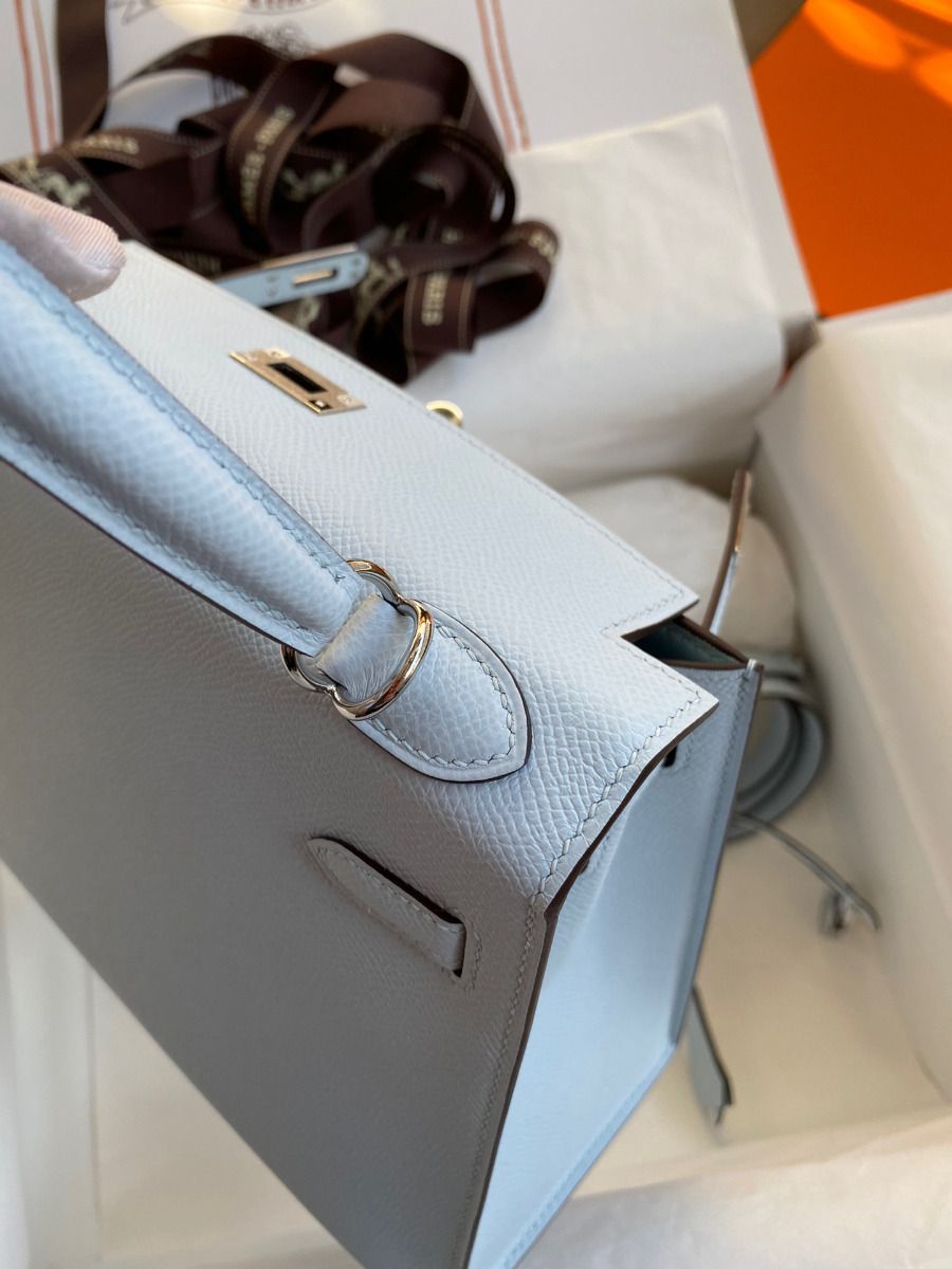 Hermes Kelly Sellier 25 Handmade Bag In Blue Brume Epsom Calfskin - Image 7