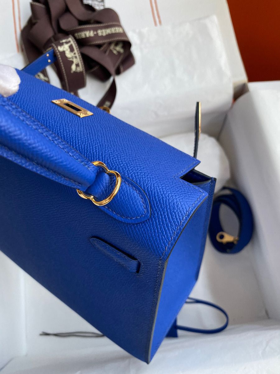 Hermes Kelly Sellier 25 Handmade Bag In Blue France Epsom Calfskin - Image 7