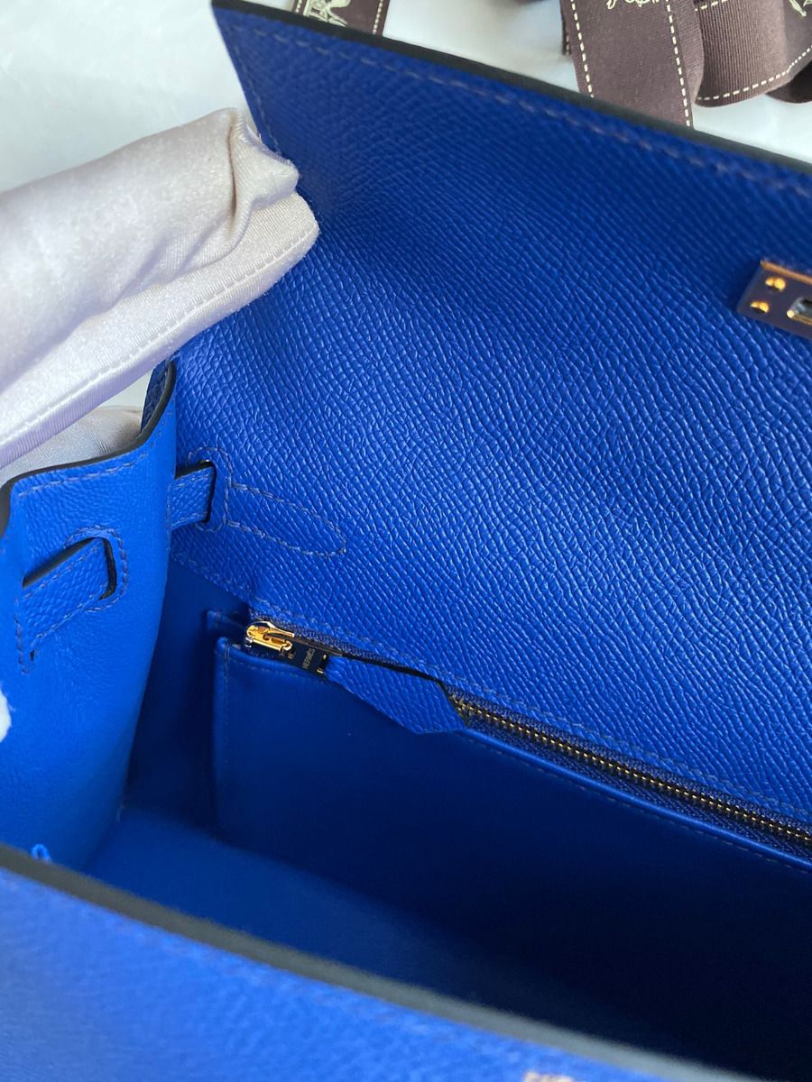 Hermes Kelly Sellier 25 Handmade Bag In Blue France Epsom Calfskin - Image 10