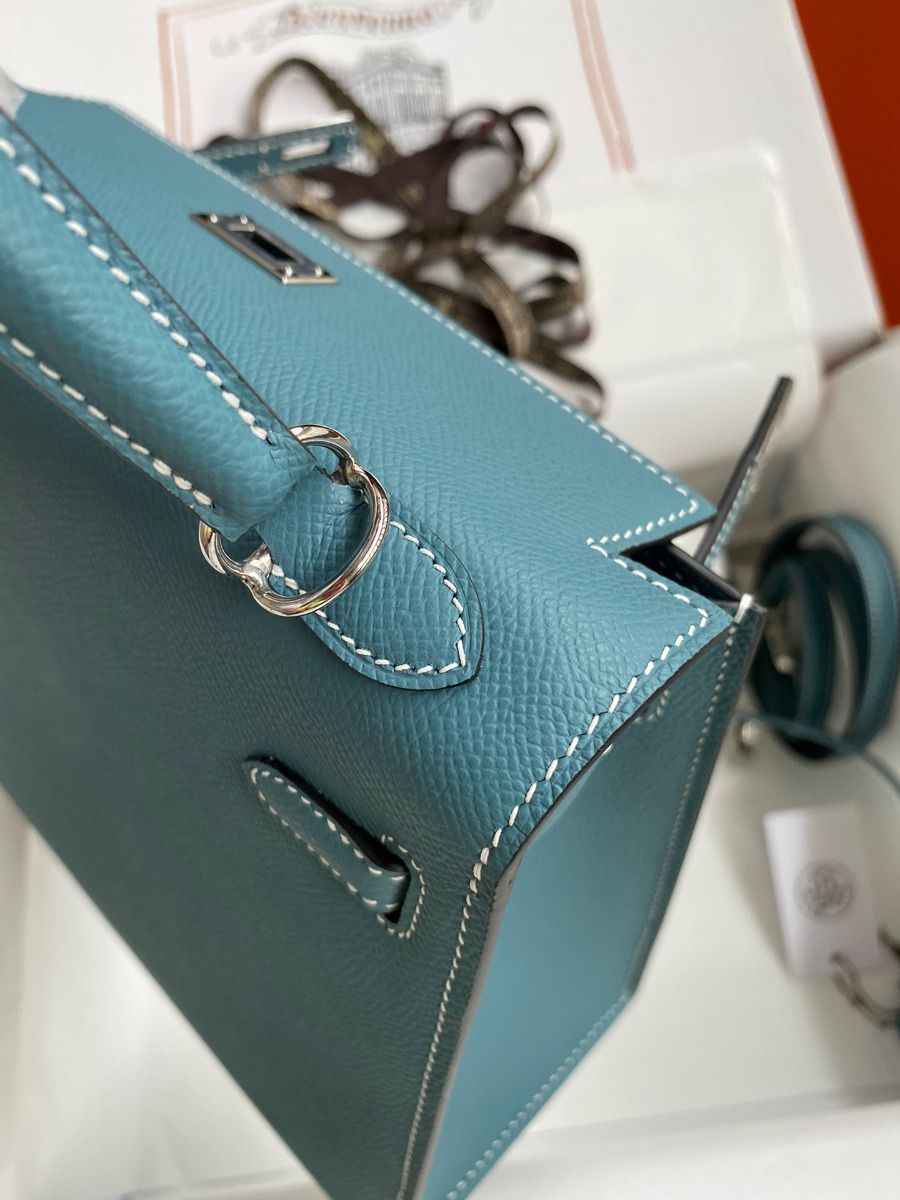 Hermes Kelly Sellier 25 Handmade Bag In Blue Jean Epsom Calfskin - Image 7