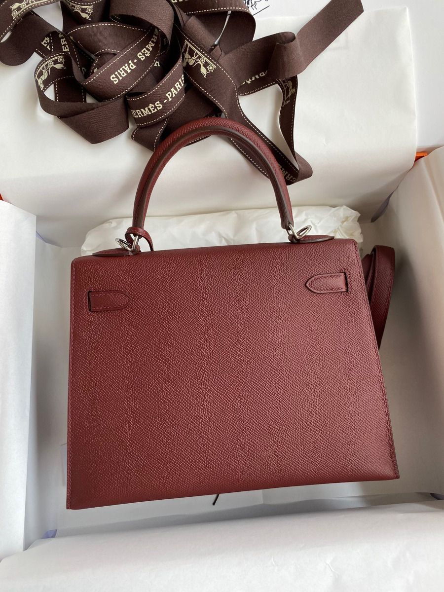 Hermes Kelly Sellier 25 Handmade Bag In Bordeaux Epsom Calfskin - Image 3