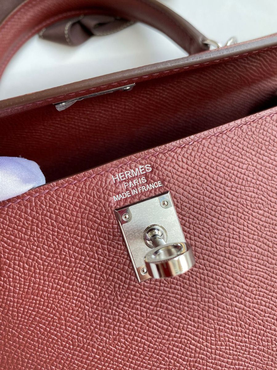 Hermes Kelly Sellier 25 Handmade Bag In Bordeaux Epsom Calfskin - Image 8
