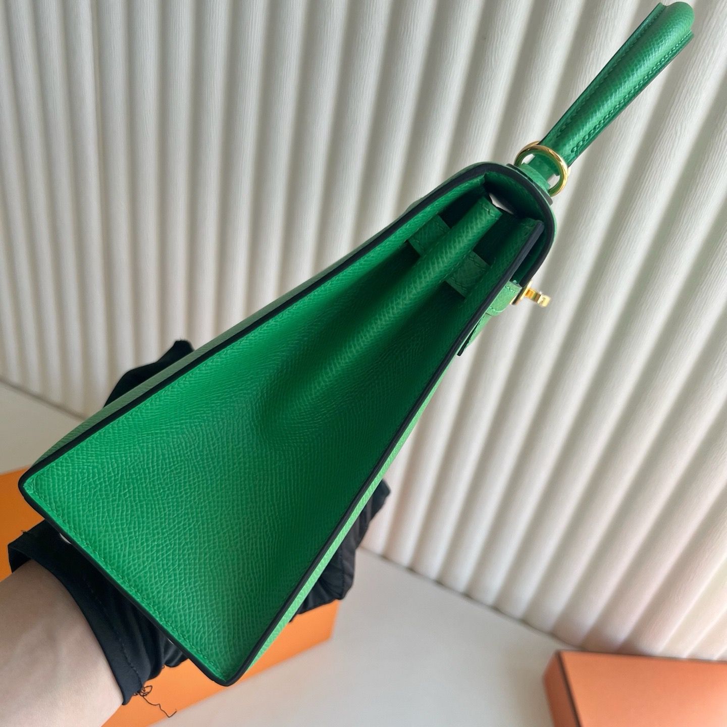 Hermes Kelly Sellier 25 Handmade Bag in Cactus Epsom Calfskin - Image 9