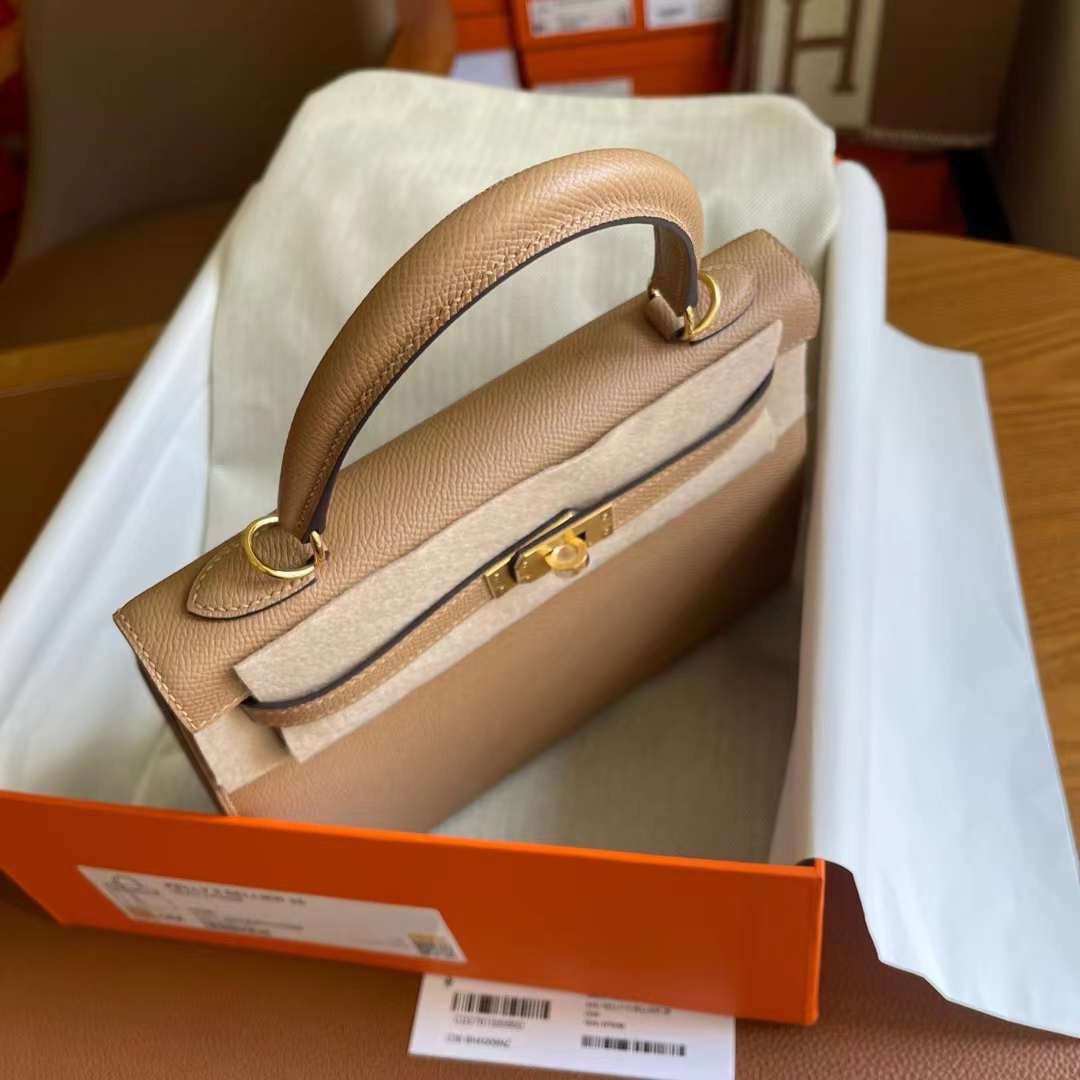 Hermes Kelly Sellier 25 Handmade Bag In Chai Epsom Calfskin - Image 9