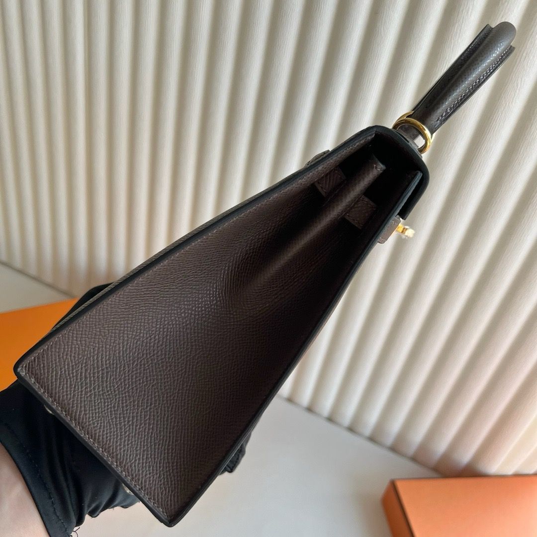 Hermes Kelly Sellier 25 Handmade Bag in Ebene Epsom Calfskin - Image 9