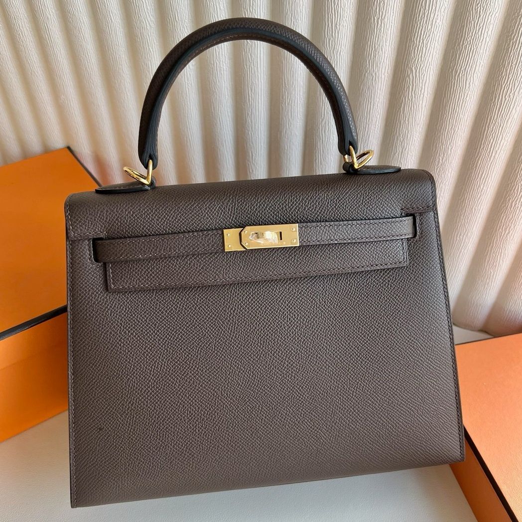 Hermes Kelly Sellier 25 Handmade Bag in Ebene Epsom Calfskin - Image 5