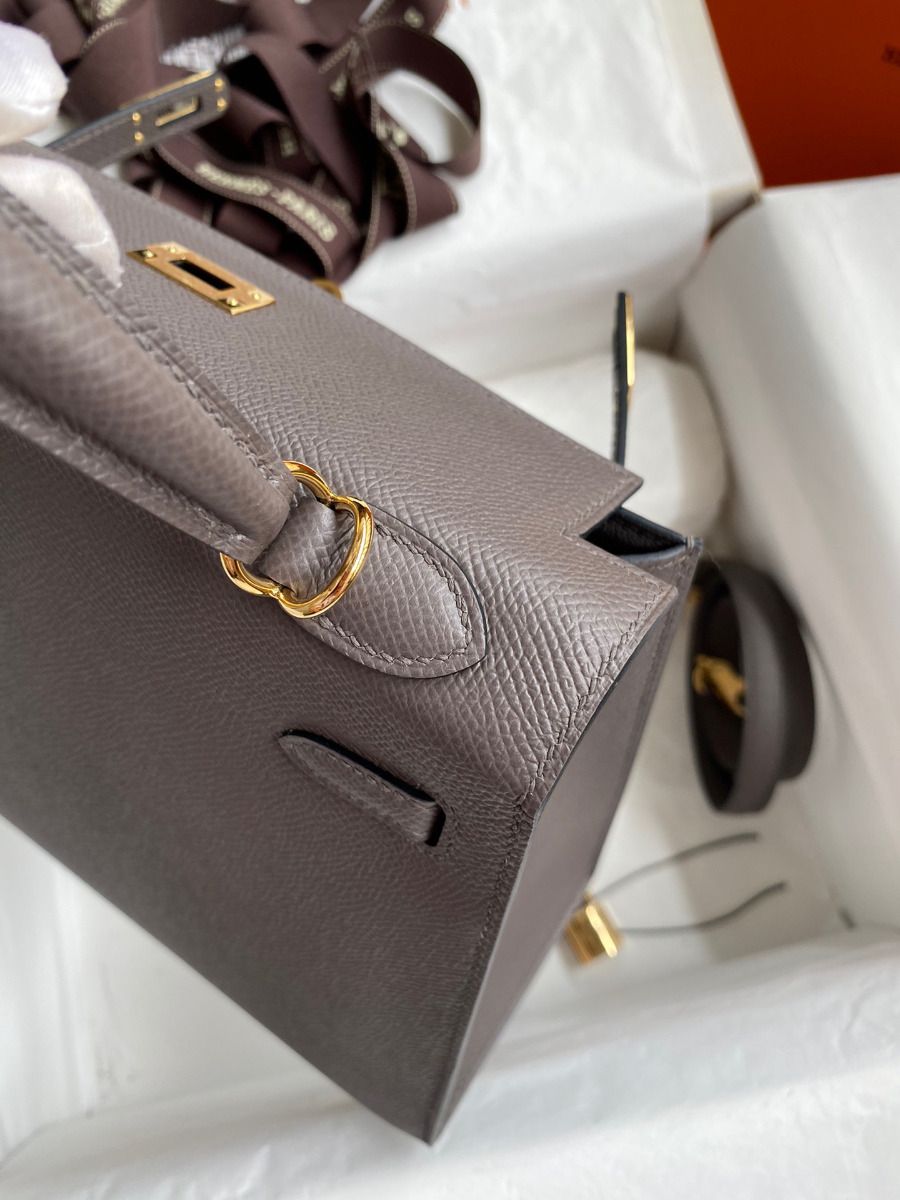 Hermes Kelly Sellier 25 Handmade Bag In Etain Epsom Calfskin - Image 7