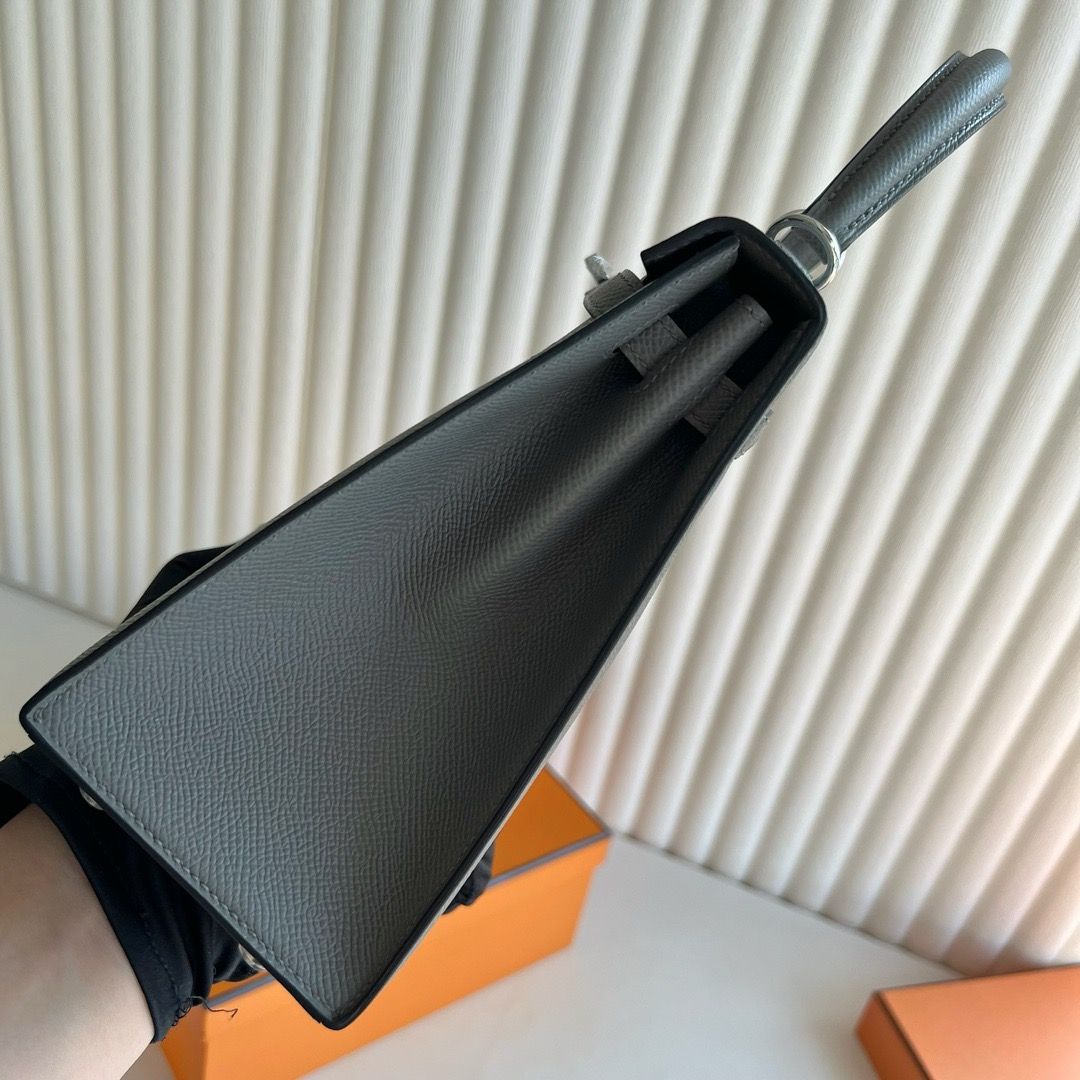 Hermes Kelly Sellier 25 Handmade Bag in Gris Meyer Epsom Calfskin - Image 6