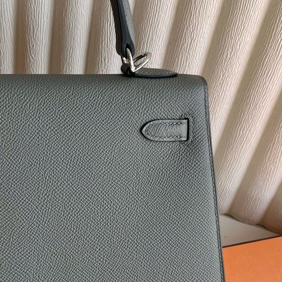 Hermes Kelly Sellier 25 Handmade Bag in Gris Meyer Epsom Calfskin - Image 9