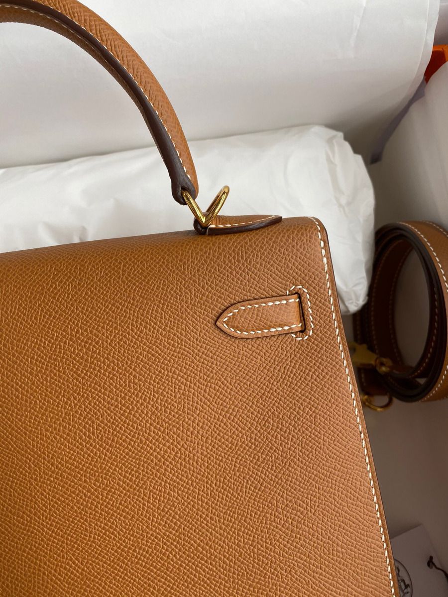 Hermes Kelly Sellier 25 Handmade Bag In Gold Epsom Calfskin - Image 5