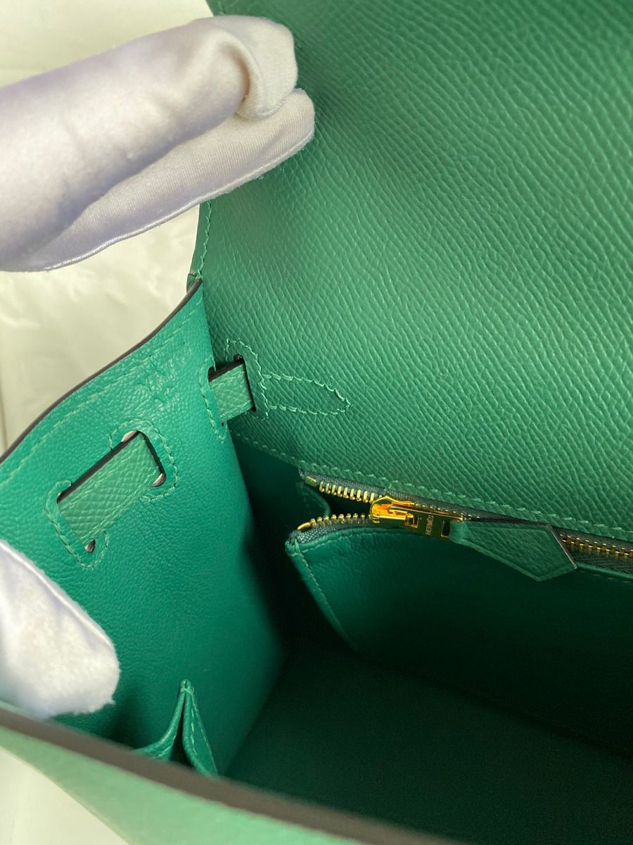 Hermes Kelly Sellier 25 Handmade Bag In Malachite Epsom Calfskin - Image 9
