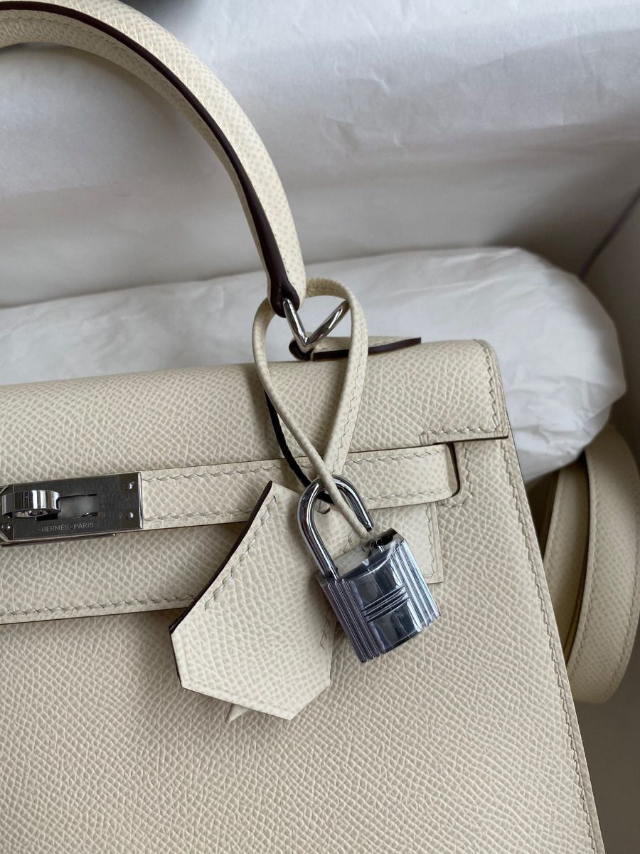 Hermes Kelly Sellier 25 Handmade Bag In Nata Epsom Calfskin - Image 4