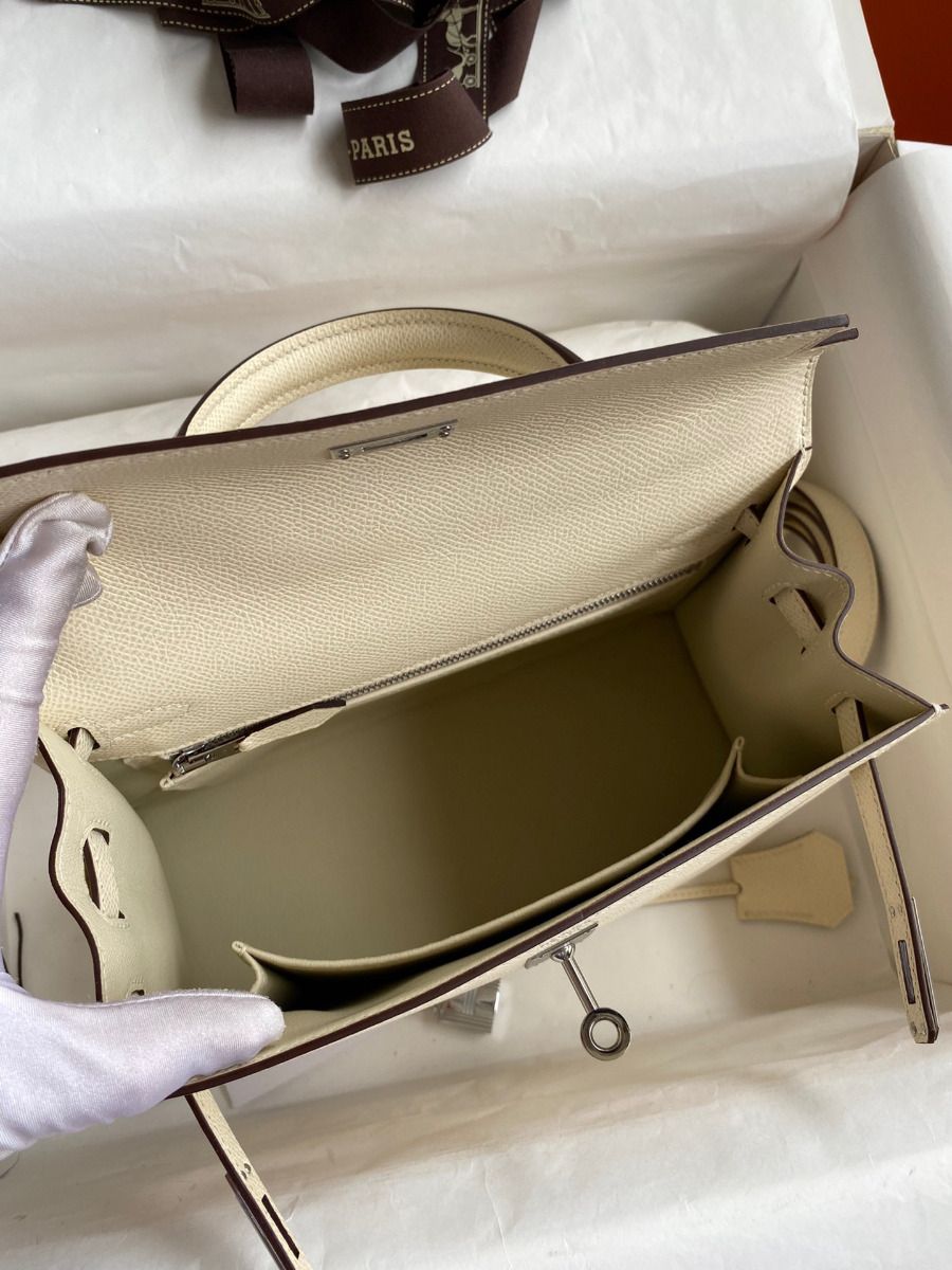 Hermes Kelly Sellier 25 Handmade Bag In Nata Epsom Calfskin - Image 9