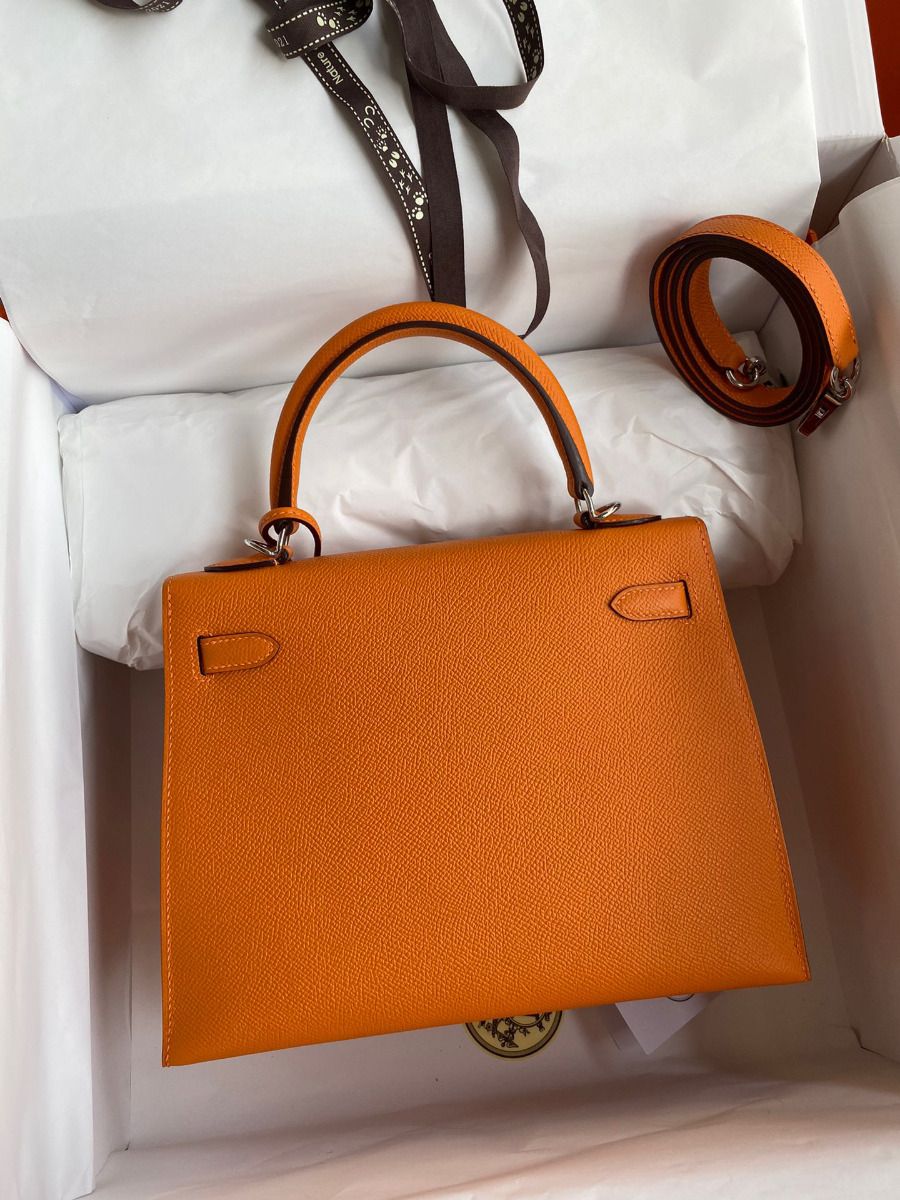 Hermes Kelly Sellier 25 Handmade Bag In Orange Epsom Calfskin - Image 3