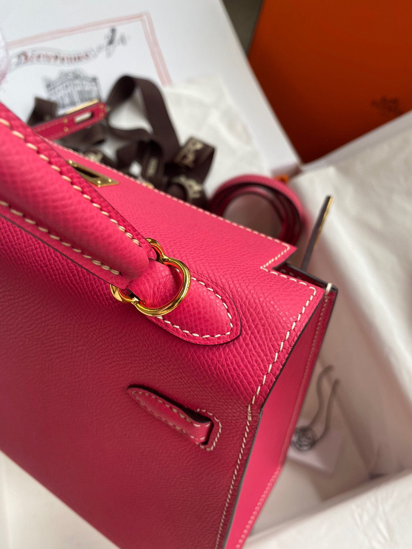 Hermes Kelly Sellier 25 Handmade Bag In Peach Epsom Calfskin - Image 10