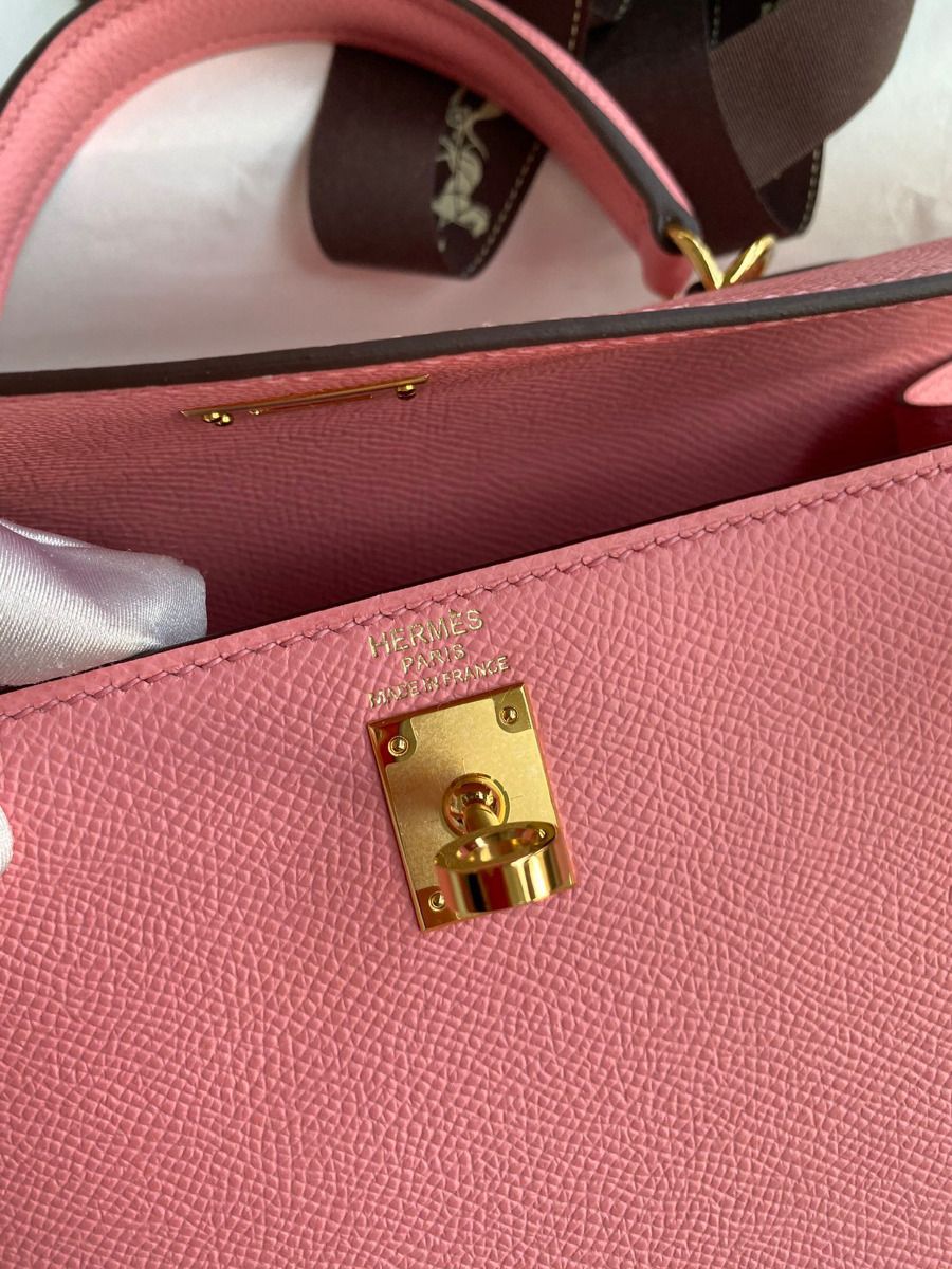 Hermes Kelly Sellier 25 Handmade Bag In Rose Confetti Epsom Calfskin - Image 8