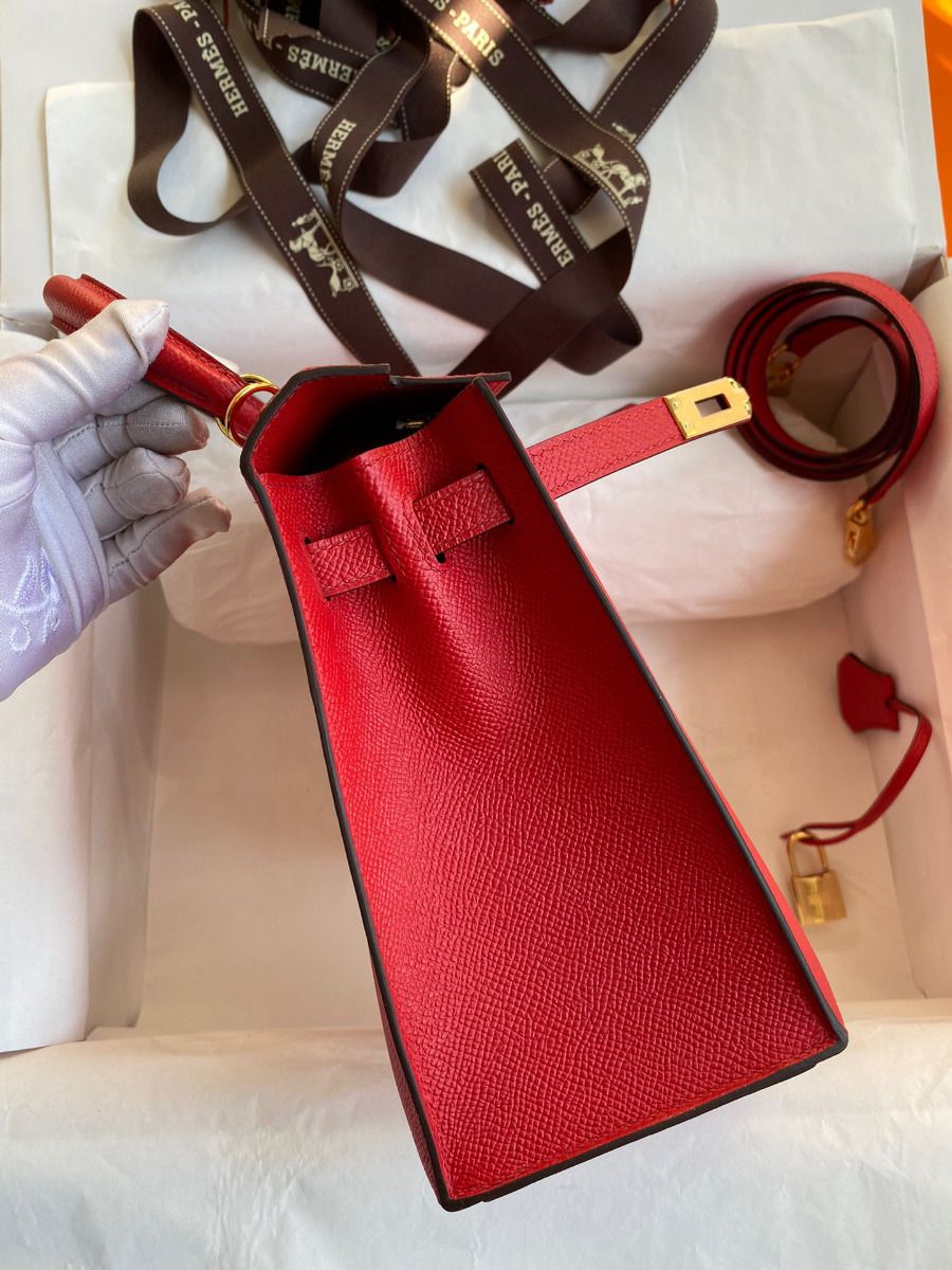 Hermes Kelly Sellier 25 Handmade Bag In Red Epsom Calfskin - Image 6