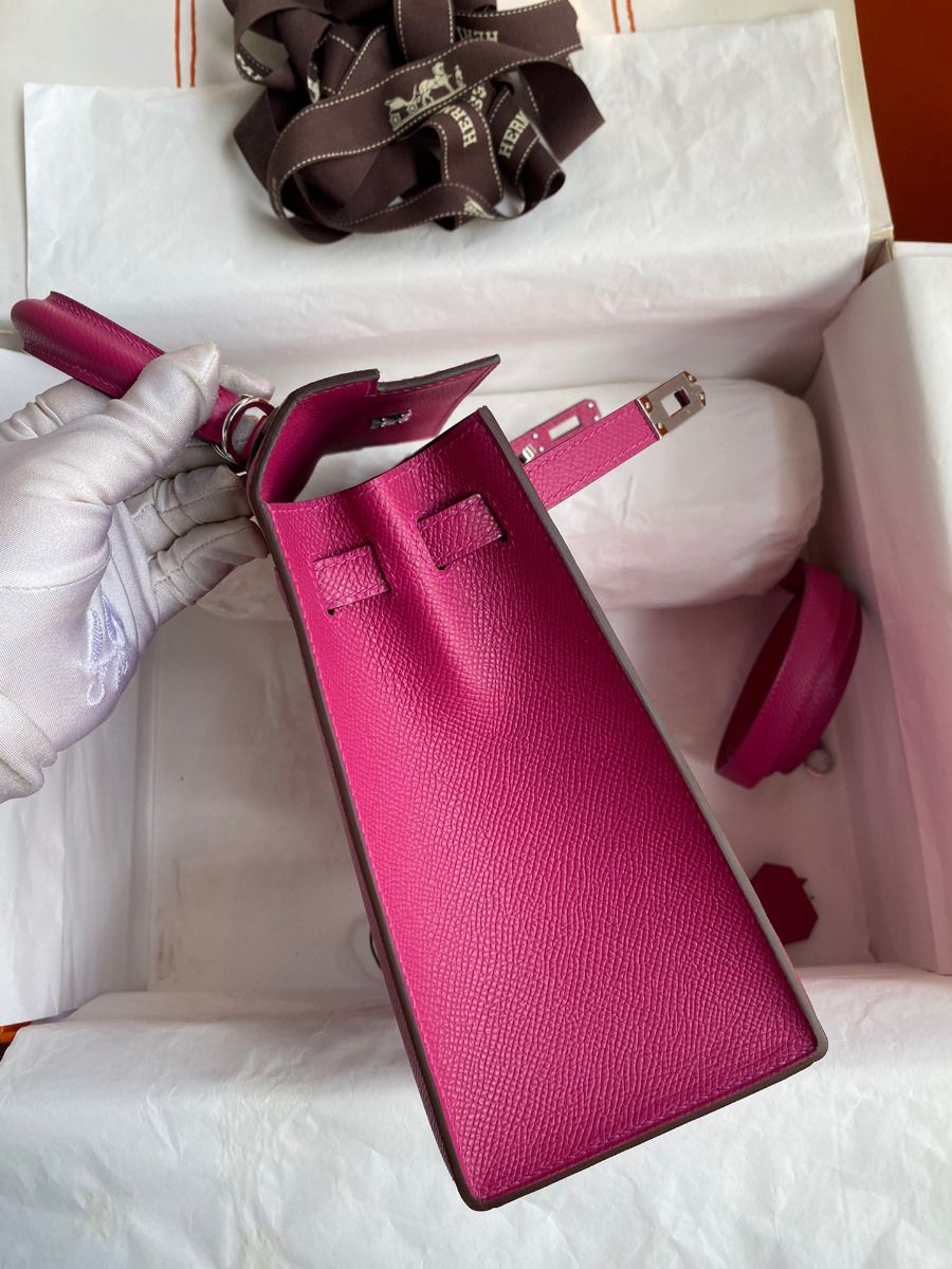 Hermes Kelly Sellier 25 Handmade Bag In Rose Purple Epsom Calfskin - Image 6