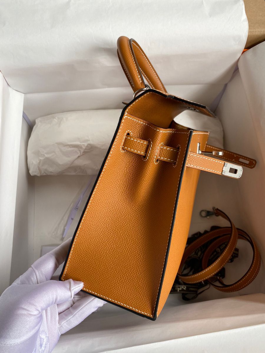 Hermes Kelly Sellier 25 Handmade Bag In Toffee Epsom Calfskin - Image 10