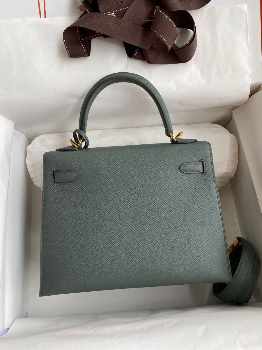Hermes Kelly Sellier 25 Handmade Bag In Vert Amande Epsom Calfskin - Image 3