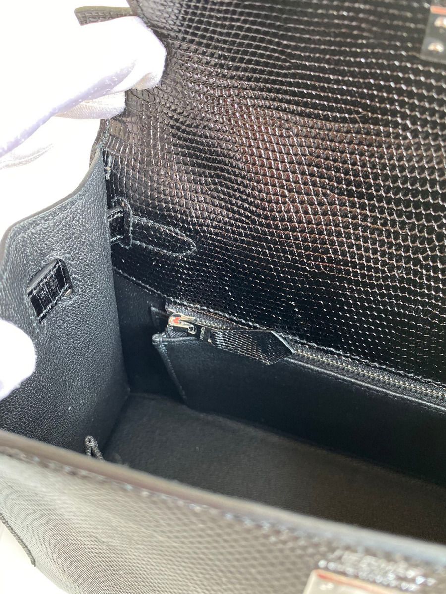 Hermes Kelly Sellier 25 Handmade Bag In Black Lizard Leather - Image 10