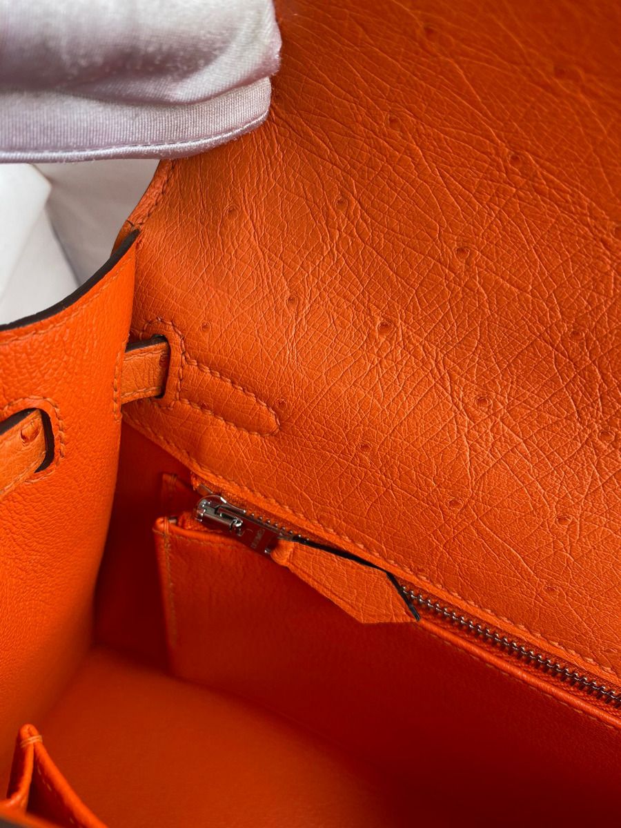 Hermes Kelly Sellier 25 Handmade Bag In Orange Ostrich Leather - Image 10