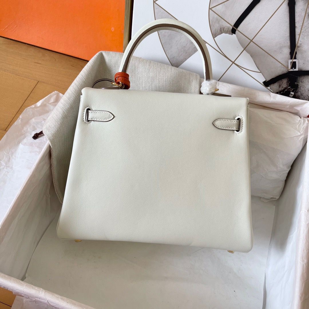 Hermes Kelly Retourne 25 Handmade Bag In Craie Swift Calfskin - Image 5