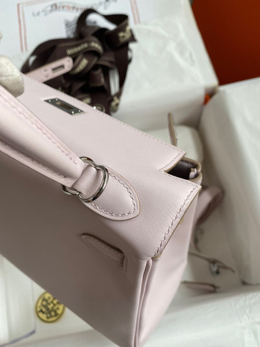 Hermes Kelly Retourne 25 Handmade Bag In Mauve Pale Swift Calfskin - Image 7