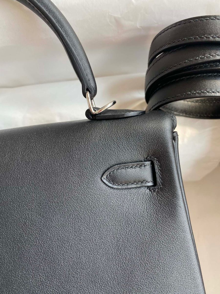 Hermes Kelly Retourne 25 Handmade Bag In Black Swift Calfskin - Image 5