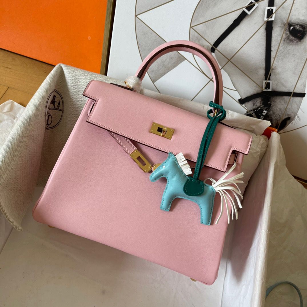 Hermes Kelly Retourne 25 Handmade Bag In Pink Swift Calfskin - Image 3