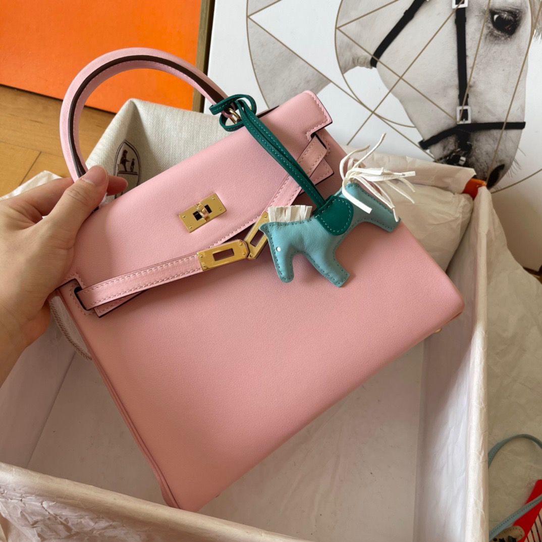 Hermes Kelly Retourne 25 Handmade Bag In Pink Swift Calfskin - Image 4