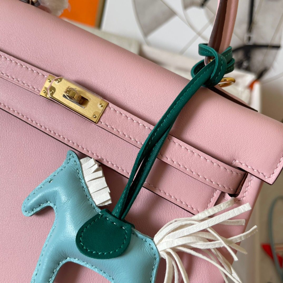 Hermes Kelly Retourne 25 Handmade Bag In Pink Swift Calfskin - Image 5