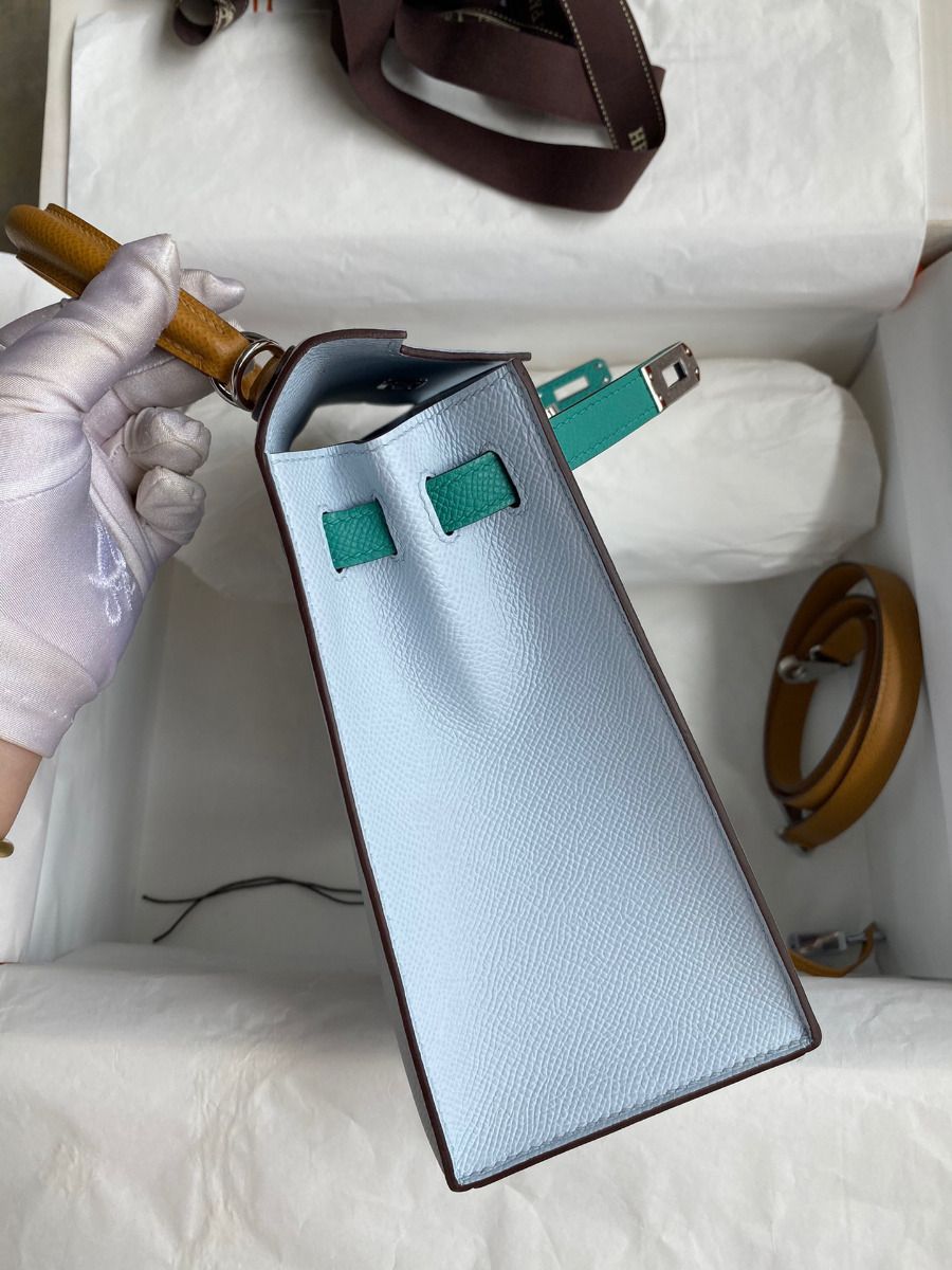 Hermes Kelly Sellier 25 Tricolor Bag in Blue/Green/SesameEpsom Calfskin - Image 6