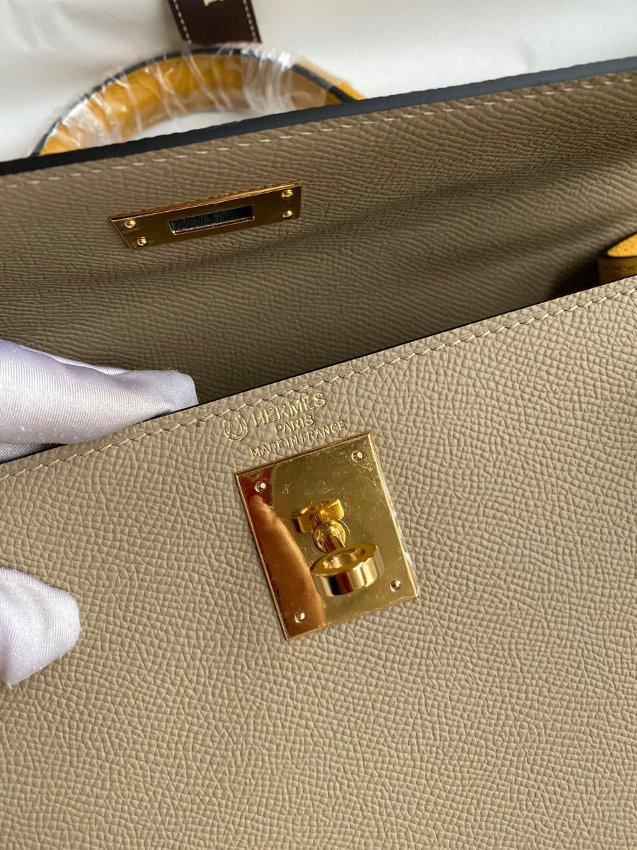 Hermes Kelly Sellier 28 Bicolor Bag in Trench and Yellow Epsom Calfskin - Image 8
