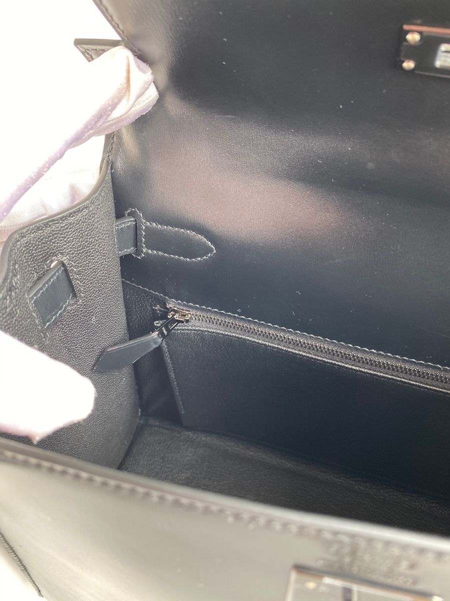 Hermes Kelly Sellier 28 Handmade Bag In Black Box Calfskin - Image 10