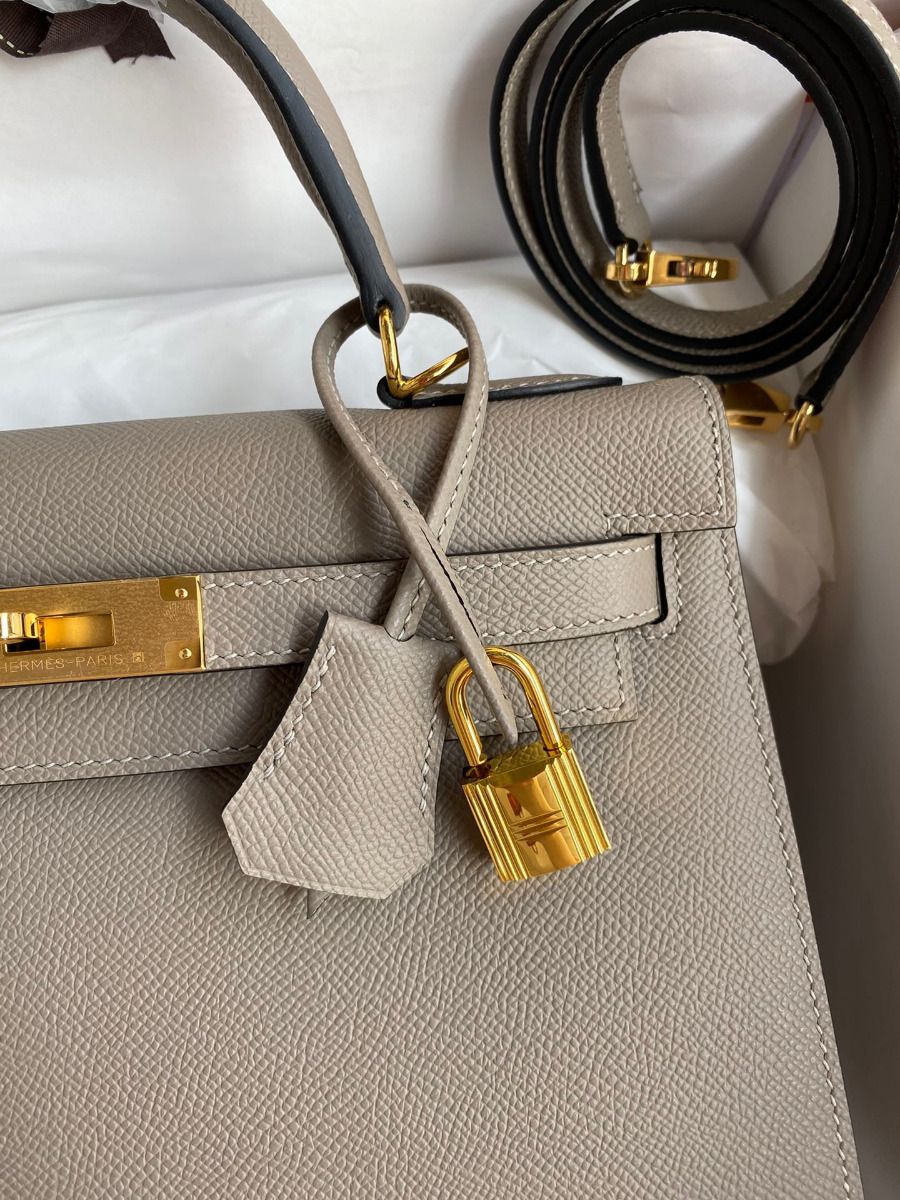 Hermes Kelly Sellier 28 Handmade Bag In Gris Asphalt Epsom Calfskin - Image 4
