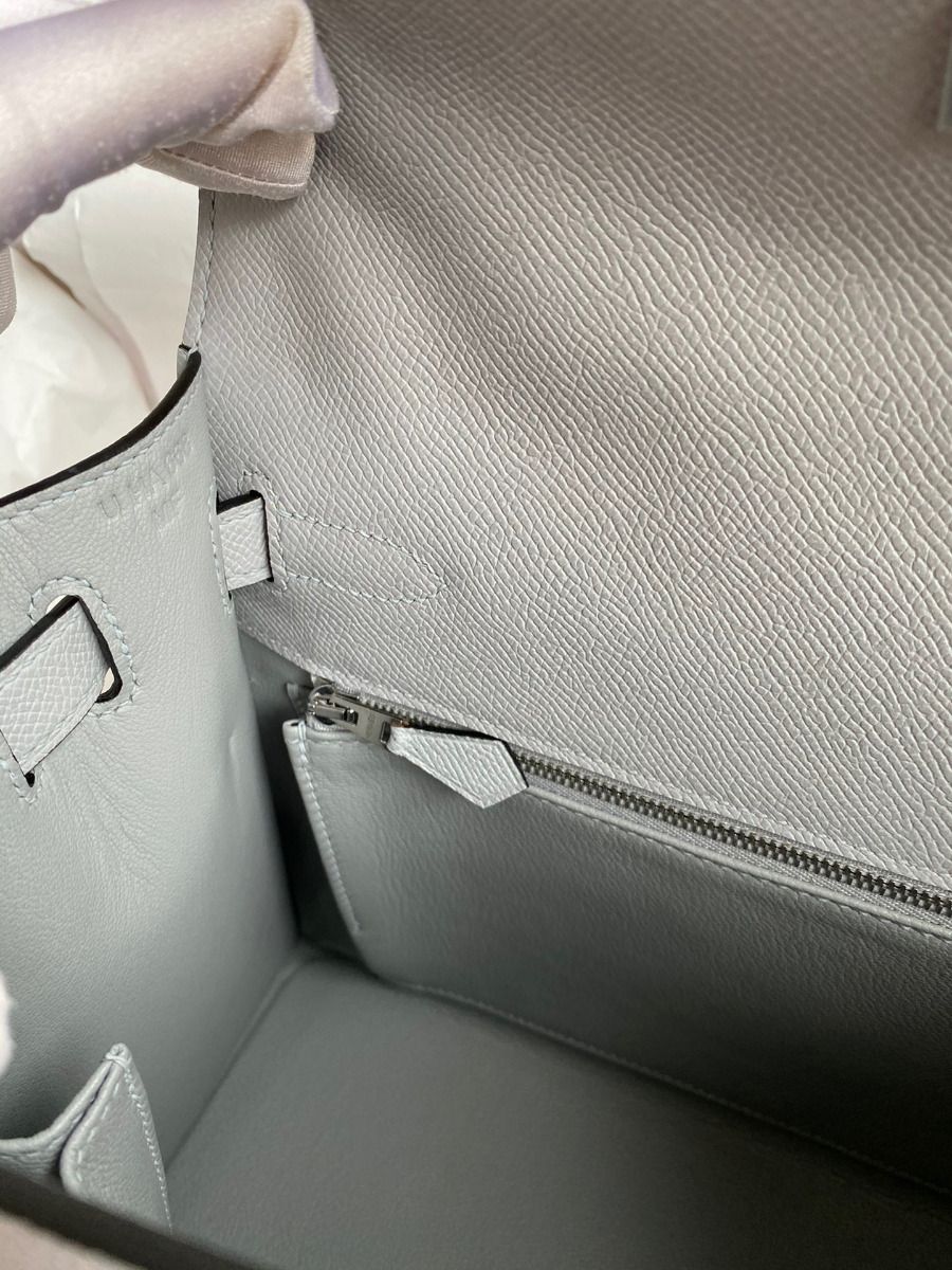 Hermes Kelly Sellier 28 Handmade Bag In Gris Mouette Epsom Calfskin - Image 10