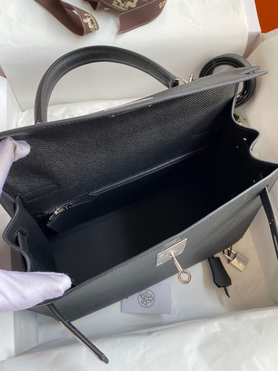 Hermes Kelly Sellier 28 Handmade Bag In Black Epsom Calfskin - Image 9