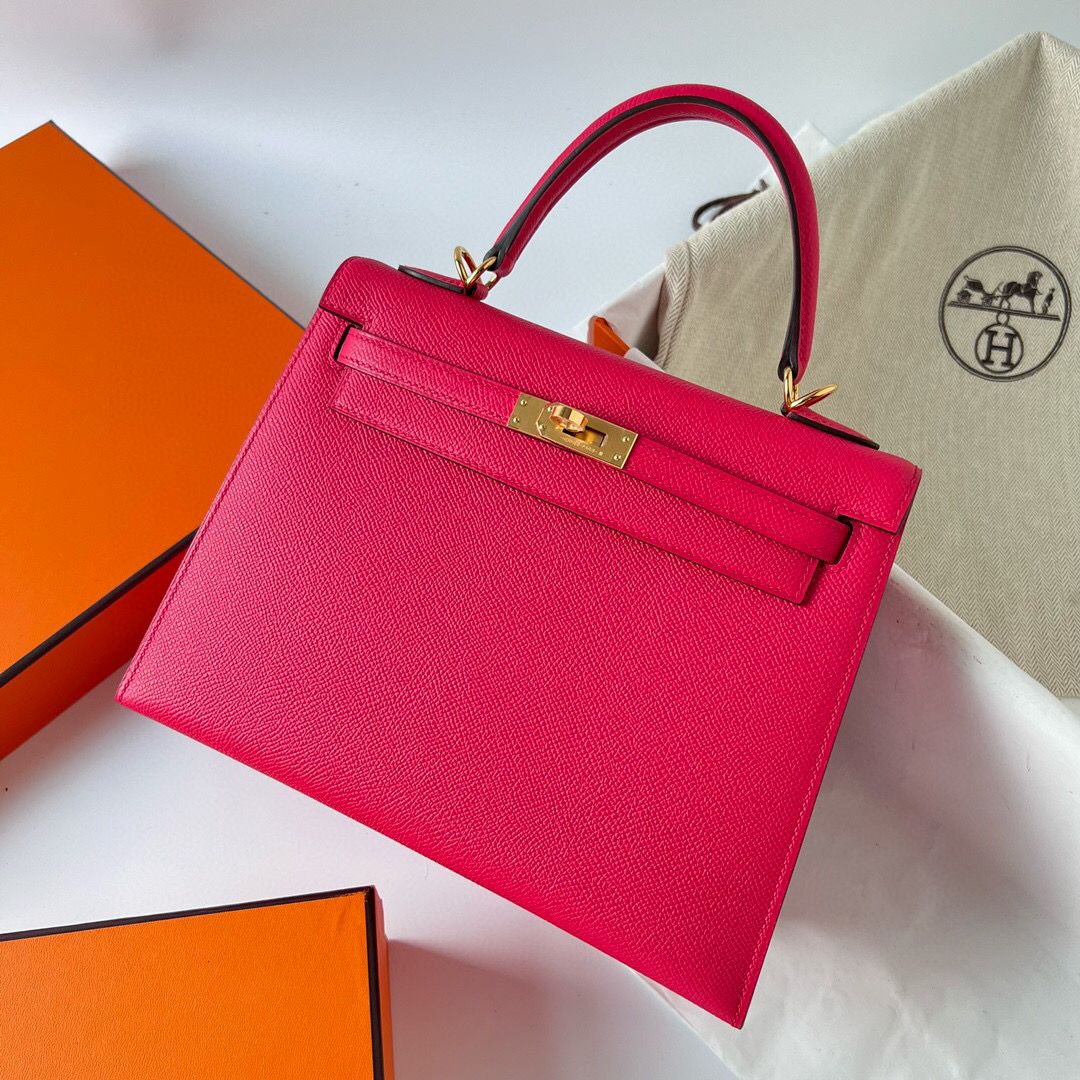 Hermes Kelly Sellier 28 Handmade Bag In Rose Extreme Epsom Calfskin - Image 3
