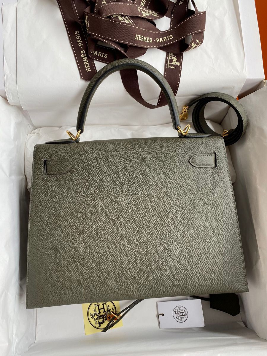 Hermes Kelly Sellier 28 Handmade Bag In Vert De Gris Epsom Calfskin - Image 3