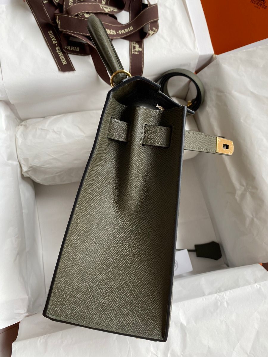 Hermes Kelly Sellier 28 Handmade Bag In Vert De Gris Epsom Calfskin - Image 6