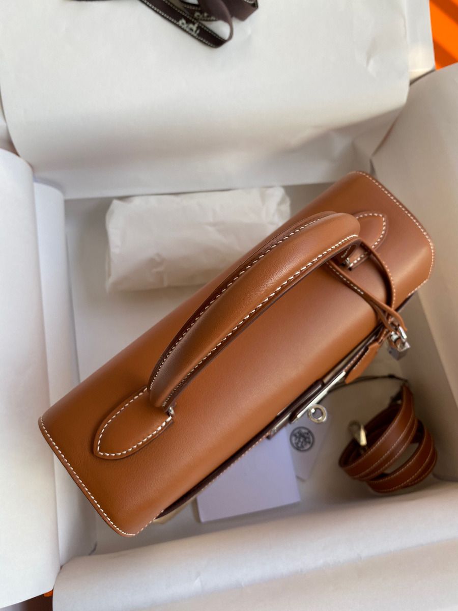 Hermes Picnic Kelly 28cm Bag in Wicker with Barenia Leather - Image 6