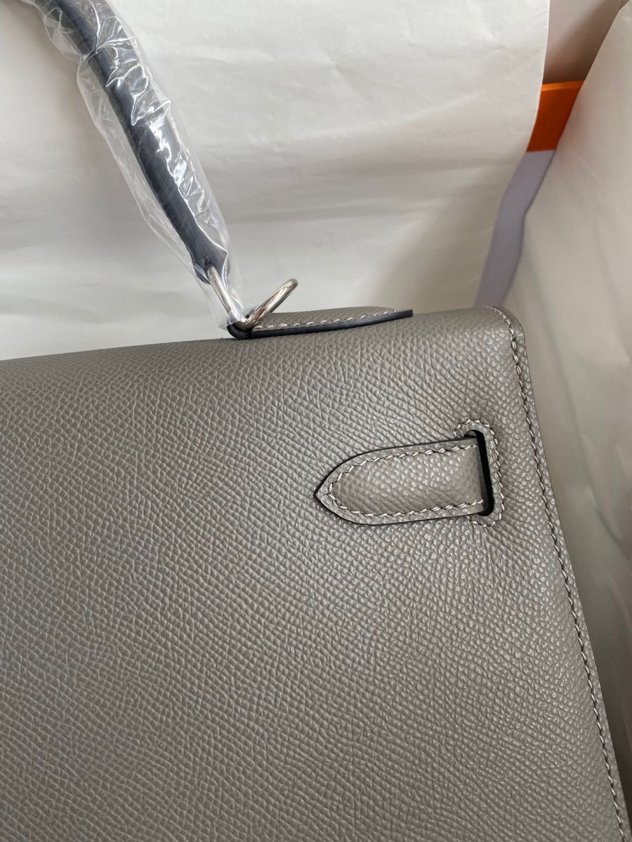Hermes Kelly Sellier 32 Handmade Bag In Etain Epsom Calfskin - Image 5