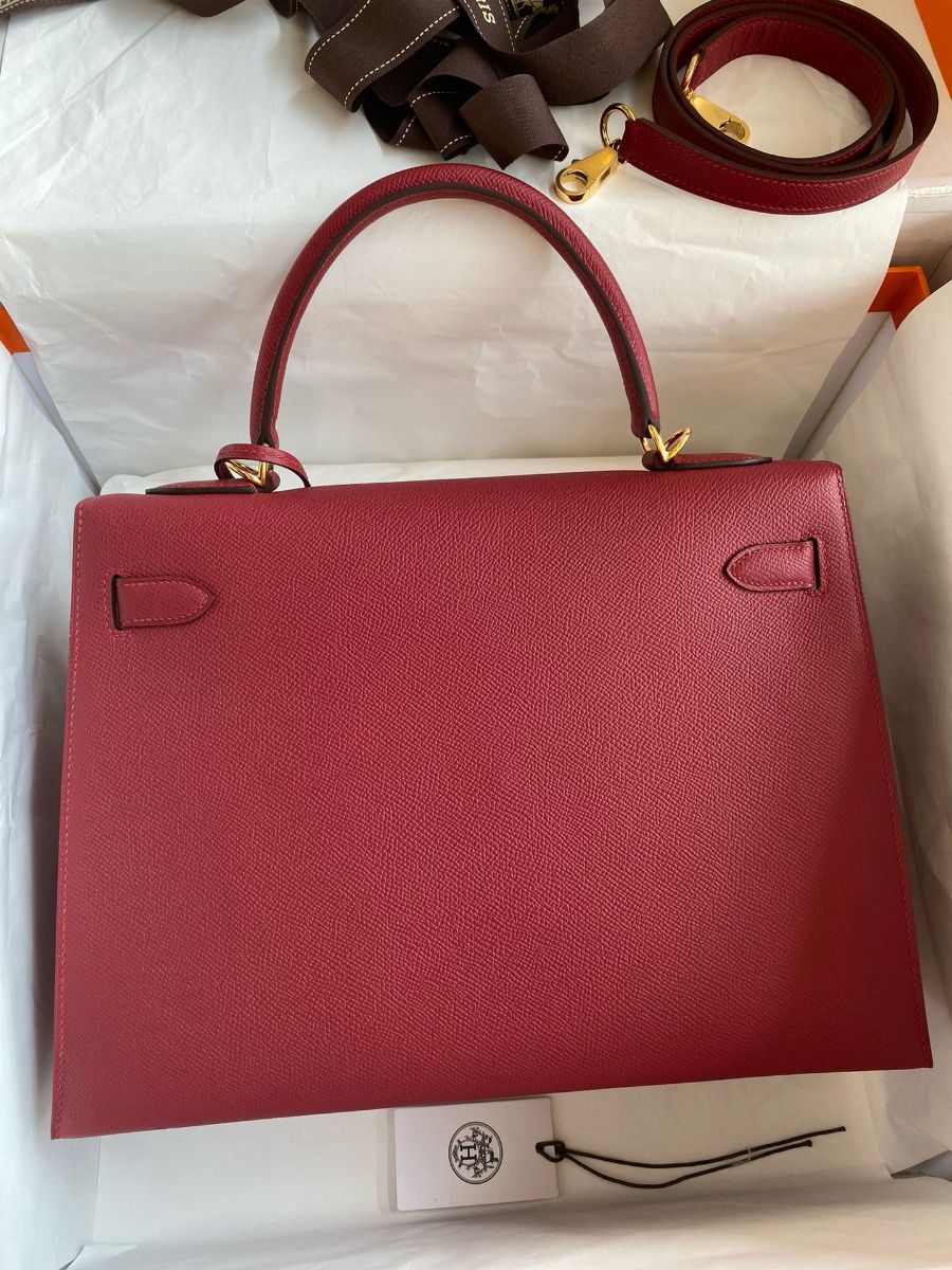 Hermes Kelly Sellier 32 Handmade Bag In Red Epsom Calfskin - Image 3
