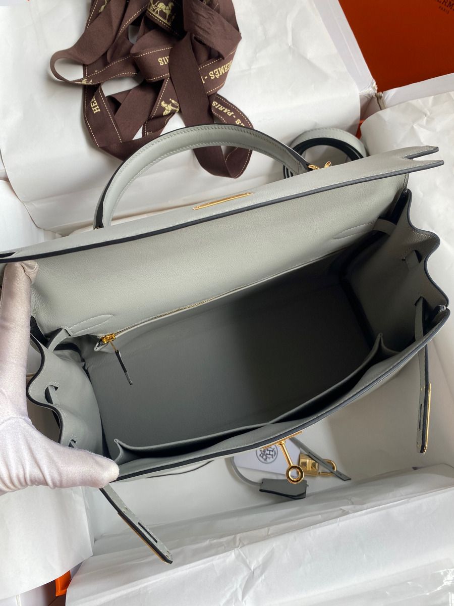 Hermes Kelly Retourne 32cm Handmade Bag In Blue Glacier Swift Calfskin - Image 9