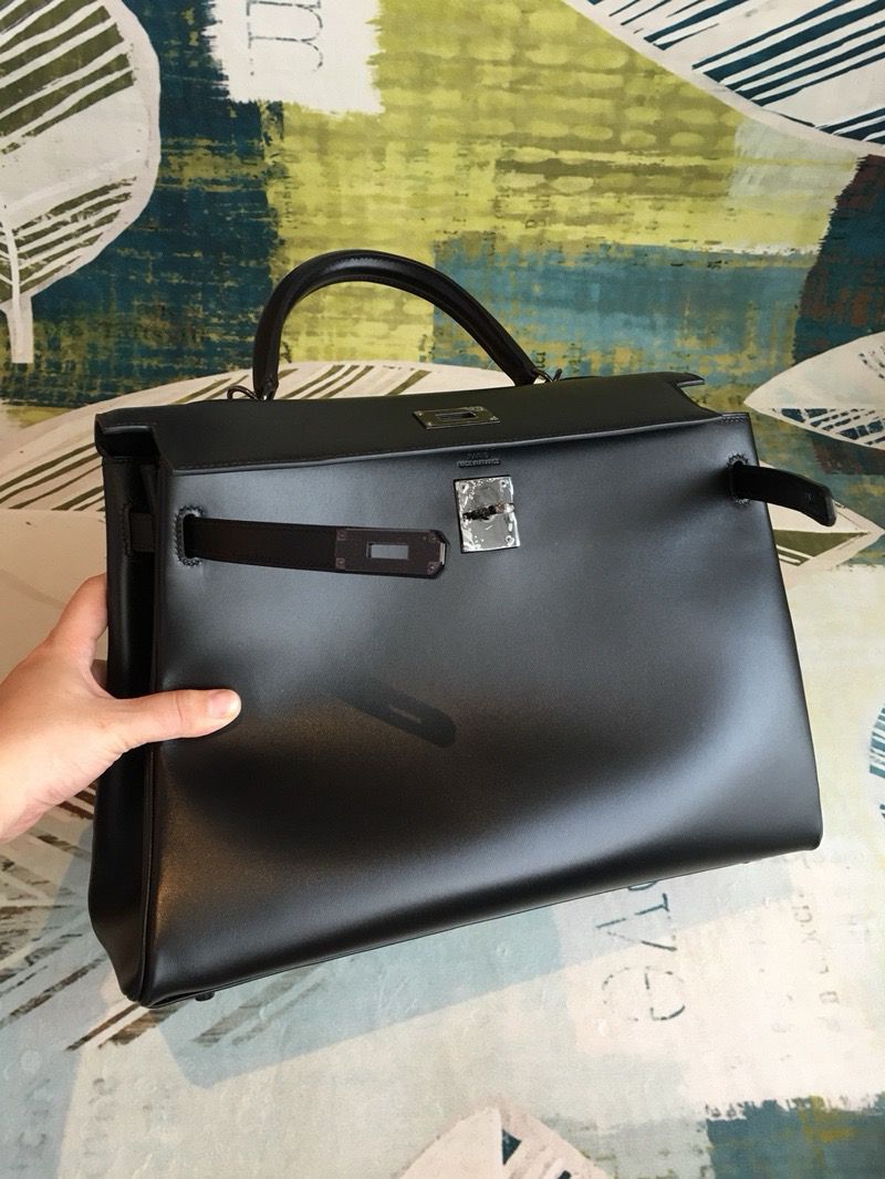 Hermes Kelly Sellier 35 Handmade Bag In Black Box Calfskin - Image 6