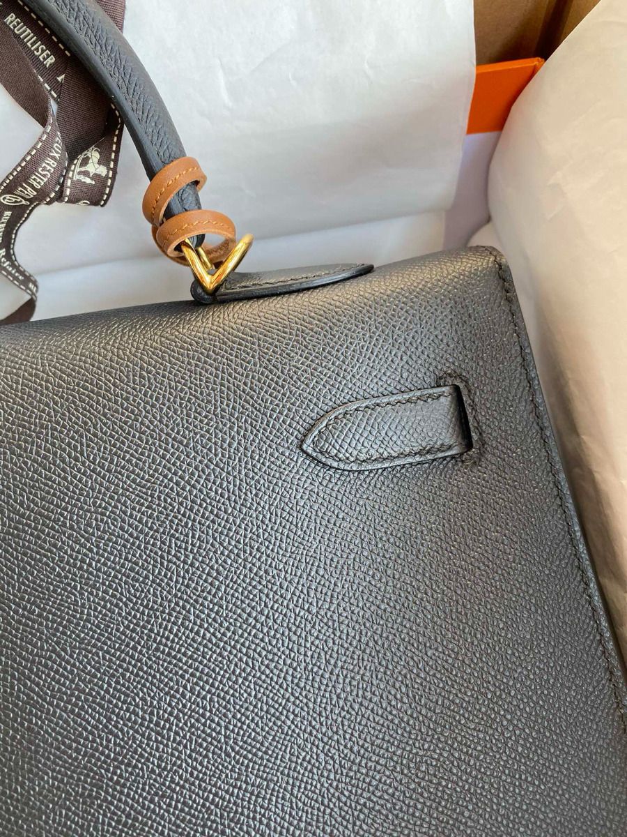 Hermes Kelly Sellier 35 Handmade Bag In Black Epsom Calfskin - Image 5