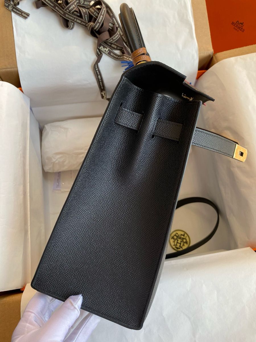 Hermes Kelly Sellier 35 Handmade Bag In Black Epsom Calfskin - Image 7