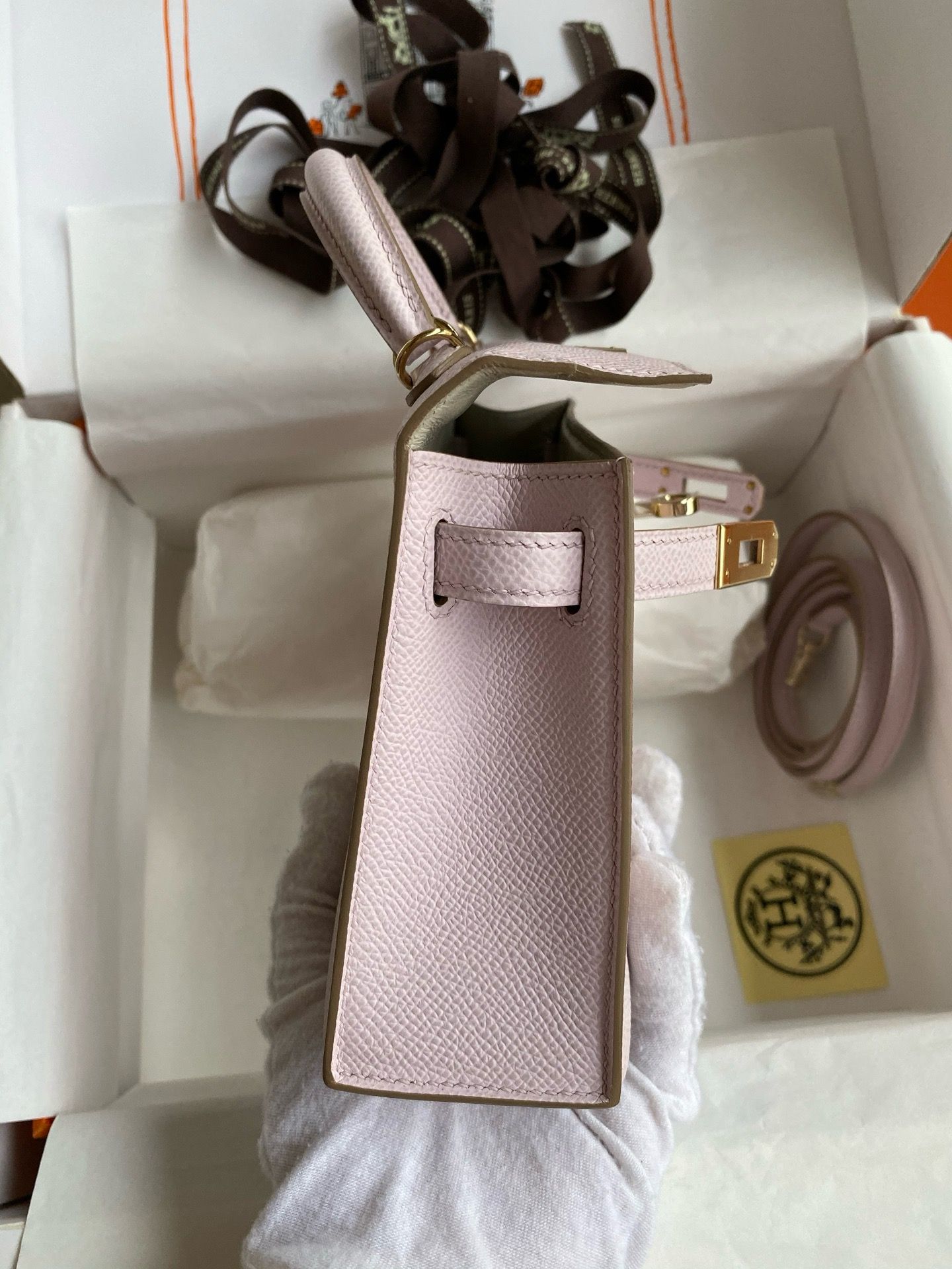 Hermes Kelly Mini II Verso Sellier Handmade Bag in Mauve Pale Epsom Calfskin